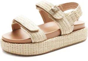 FUNKYMONKEY Women's Low Wedge Platform Sandals Open Toe Adjustable Double Strap Beach Casual Sandals