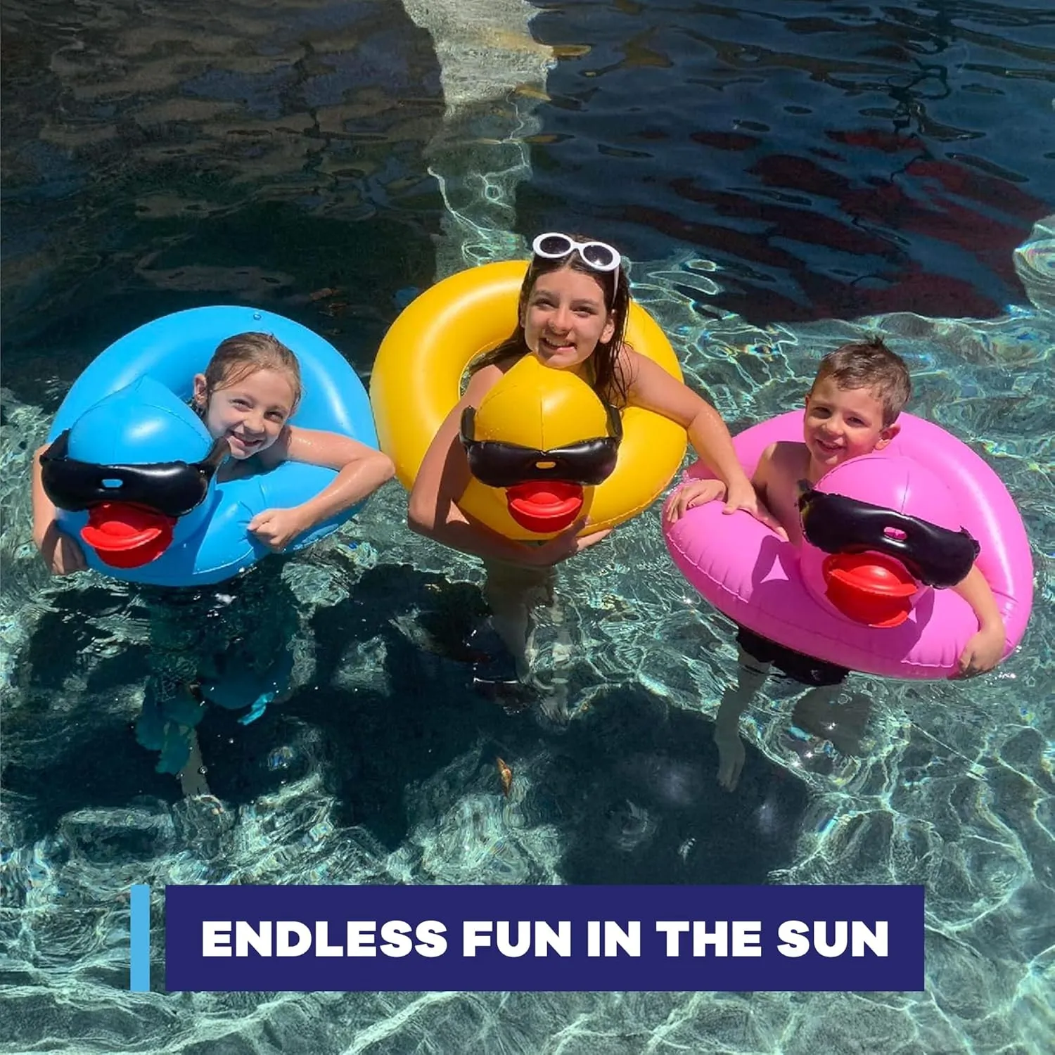 GAME 51817-BB Derby Duck Childs Ring 3 Pack - Small Inflatable Float, Summer Pool & Beach Swim Floaties for Kids Ages 3  Up to 70 lbs., Water Fun Accessories, 2’ Long x 2.5’ Wide with 10” Center