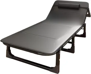Generic Foldable Bed with Mattress 4 Positions Adjustable Reclining Folding Camping Cot Sleeping Bed Outdoor Portable Chaise Lounge Chair with Antis Slip Mat(Black,170 * 56 * 28cm)