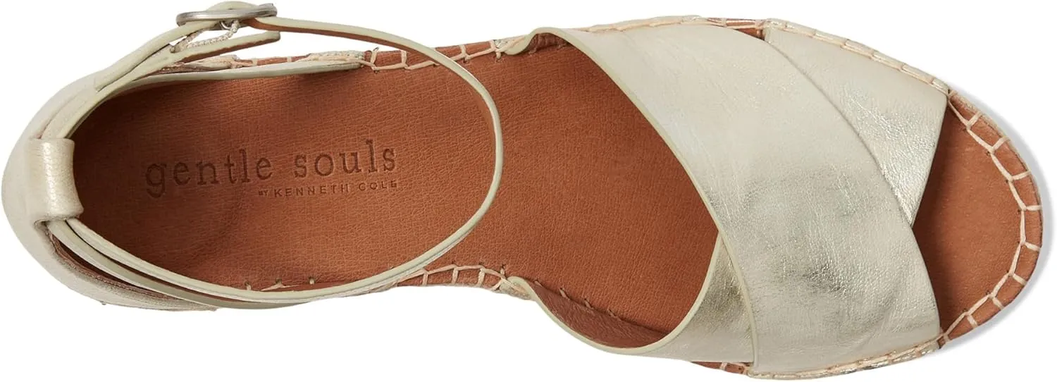 Gentle Souls by Kenneth Cole Women's Charli X Band Buckle Heeled Sandal Espadrille Wedge