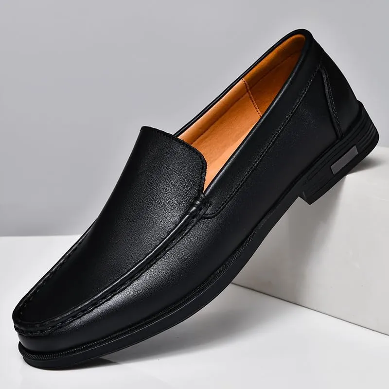 Genuine Leather Men Loafers Slip on Business Casual Leather Shoes Classic Soft Moccasins Breathable Men Flats Soft Driving Shoes