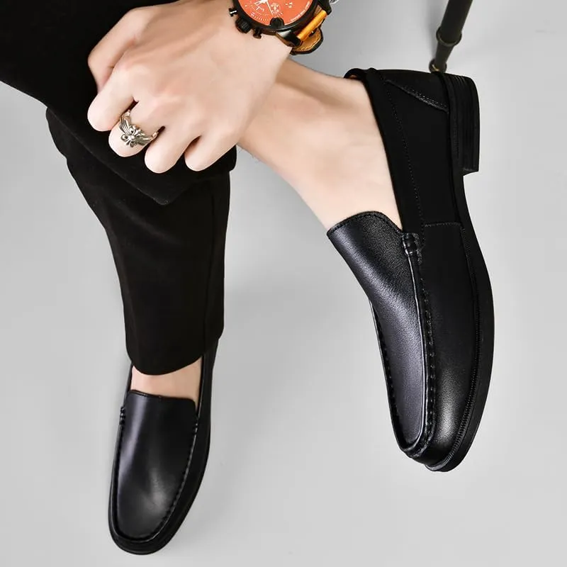 Genuine Leather Men Loafers Slip on Business Casual Leather Shoes Classic Soft Moccasins Breathable Men Flats Soft Driving Shoes