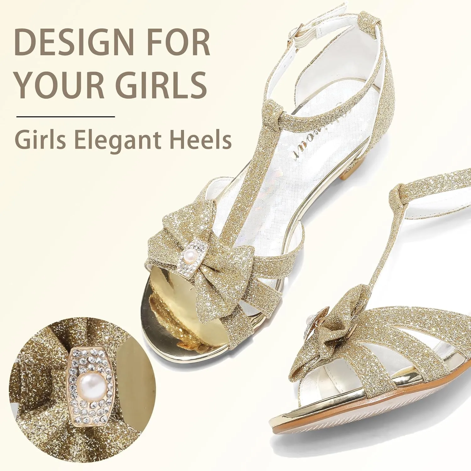 Girls High Heels Dress Pump Sandals Glitter Wedding Flower Party Princess Shoes for Kids Toddler