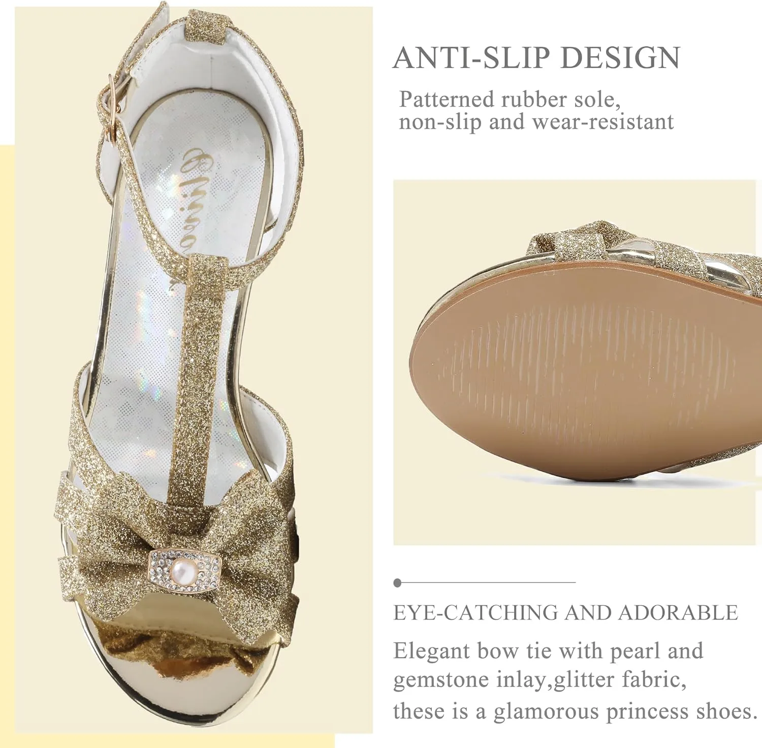 Girls High Heels Dress Pump Sandals Glitter Wedding Flower Party Princess Shoes for Kids Toddler