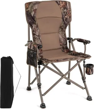 Goplus Hunting Chair, Lightweight Folding Hunting Blind Chair w/Padded Armrests, Cup Holder, Carrying Bag, High Back Portable Outdoor Ground Blind Seat for Hunting, Hiking, Fishing, Travel