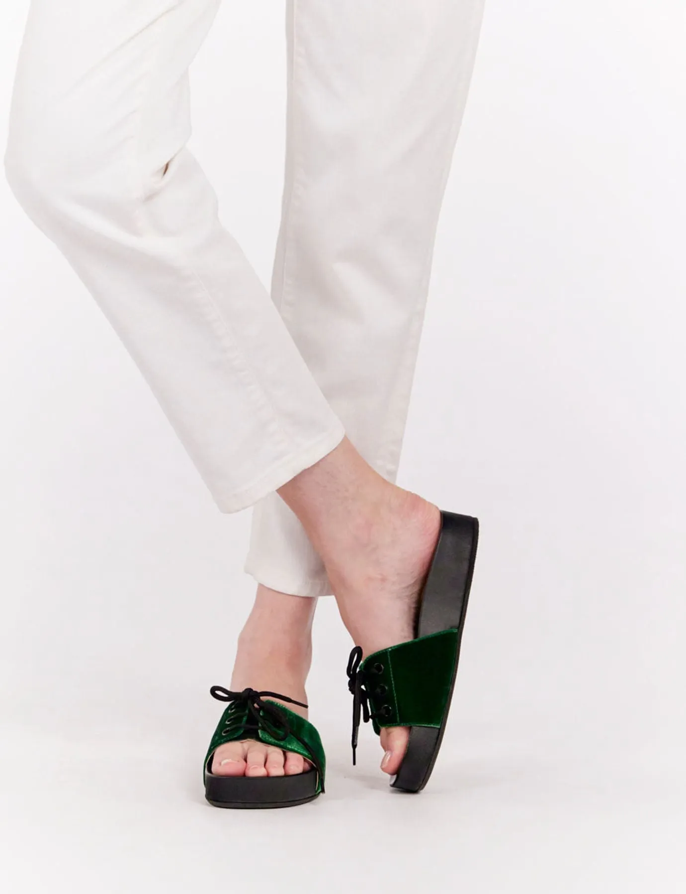 Green lace-up mule