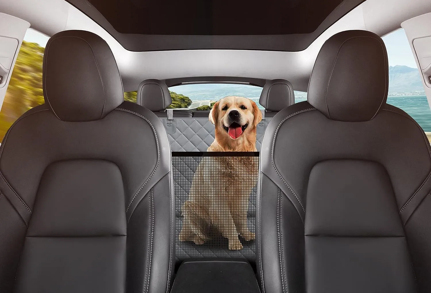 GXT Dog Back Seat Cover Protector for Cars SUV and Trucks with Mesh Window, Scratchproof Nonslip and Waterproof Material(Grey)