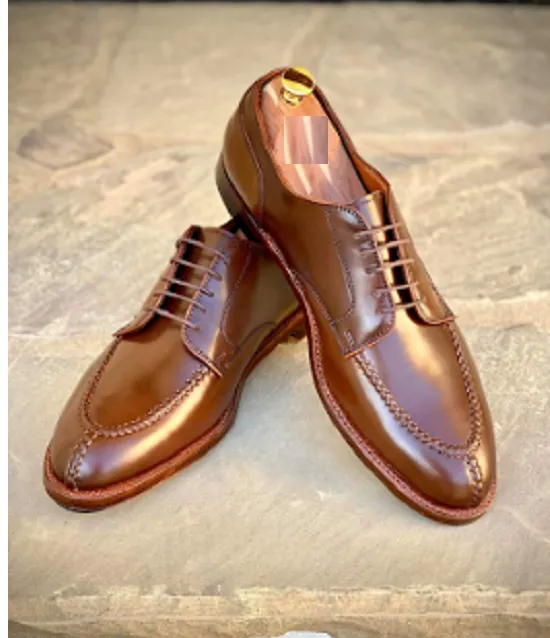 Handmade Brown Leather Derby Dress Shoes for Men