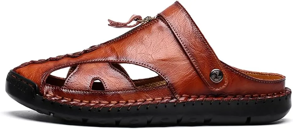 Handmade Men's Sport Sandals Outdoor Hiking Sandals Closed Toe Leather Athletic Lightweight Trail Casual Sandals