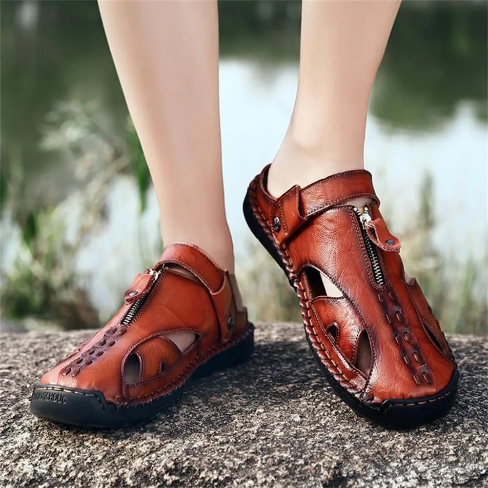 Handmade Men's Sport Sandals Outdoor Hiking Sandals Closed Toe Leather Athletic Lightweight Trail Casual Sandals