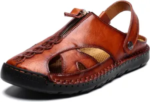 Handmade Men's Sport Sandals Outdoor Hiking Sandals Closed Toe Leather Athletic Lightweight Trail Casual Sandals