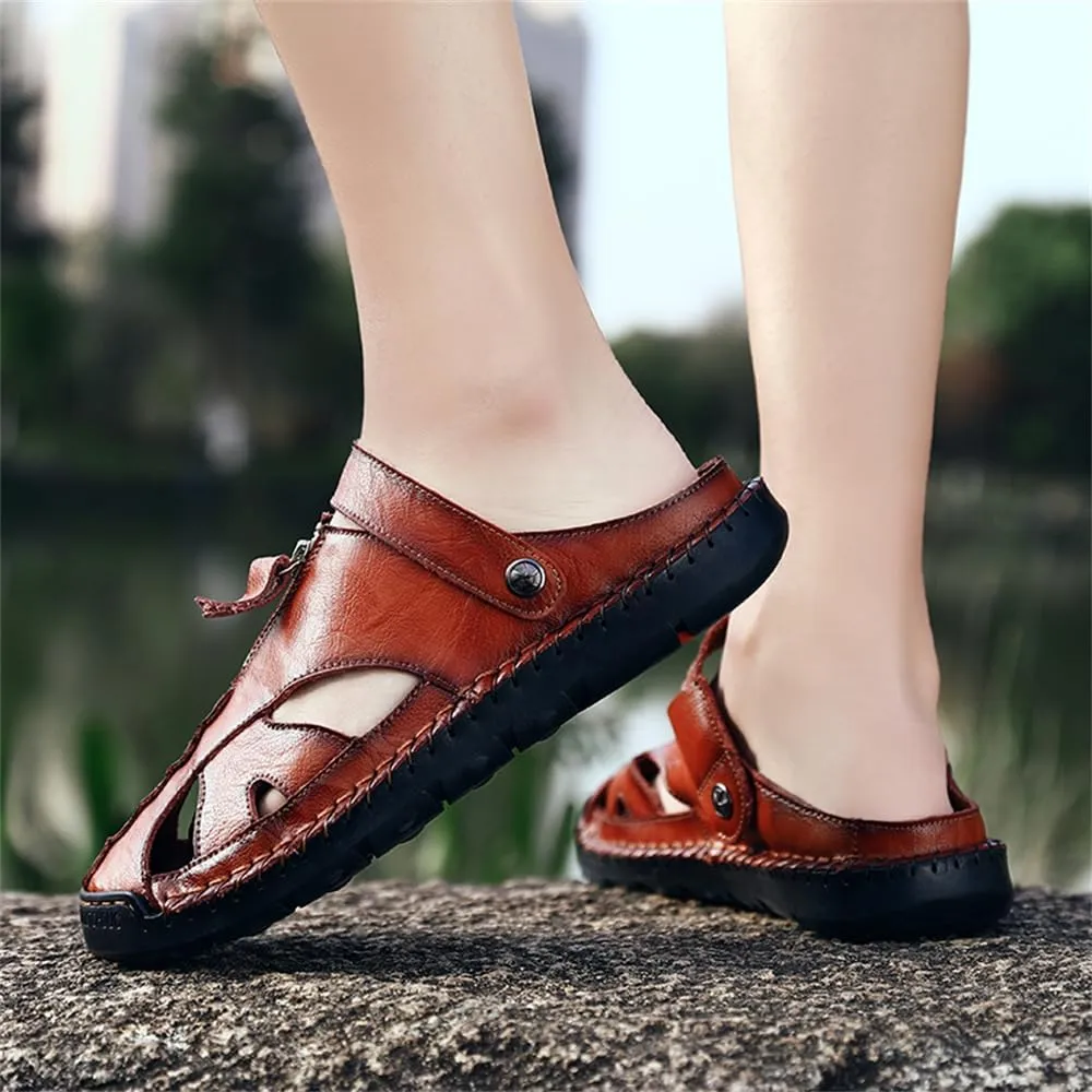 Handmade Men's Sport Sandals Outdoor Hiking Sandals Closed Toe Leather Athletic Lightweight Trail Casual Sandals