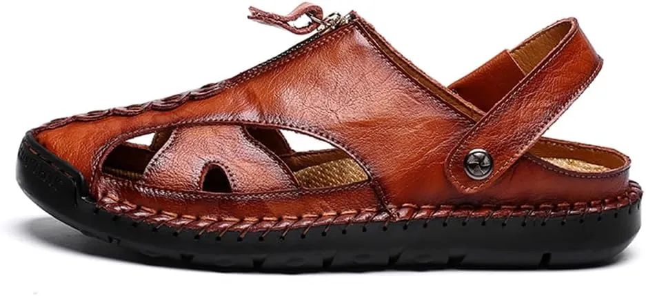 Handmade Men's Sport Sandals Outdoor Hiking Sandals Closed Toe Leather Athletic Lightweight Trail Casual Sandals