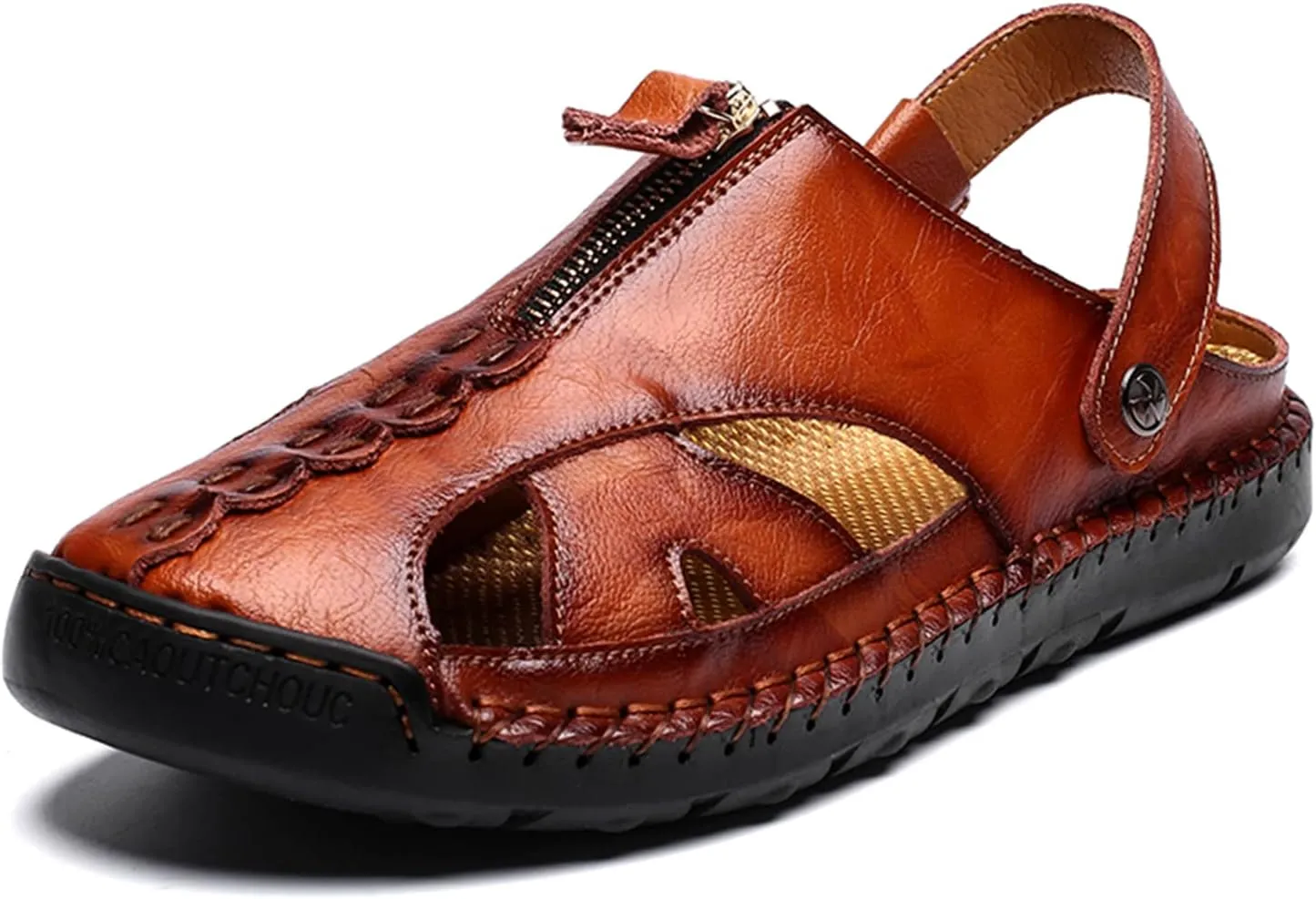 Handmade Men's Sport Sandals Outdoor Hiking Sandals Closed Toe Leather Athletic Lightweight Trail Casual Sandals