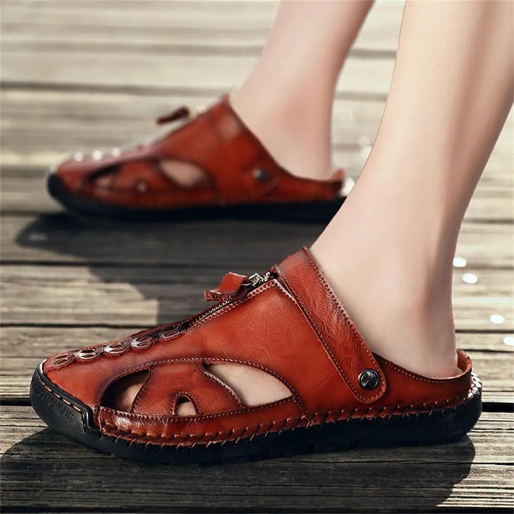 Handmade Men's Sport Sandals Outdoor Hiking Sandals Closed Toe Leather Athletic Lightweight Trail Casual Sandals