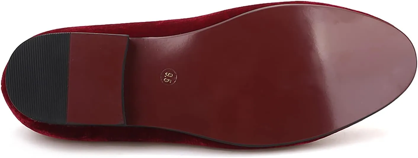 HI&HANN Men's Embroidered Velvet Loafer Shoes Slip-on Loafer Round Toes Smoking Slipper