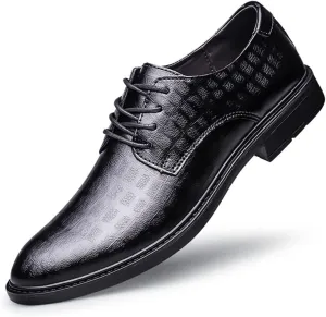 HOOENG Dress Oxford for Men Lace Up Plaid Derby Shoes Round Toe PU Leather Rubber Sole Anti-Slip Low Top Non Slip Prom