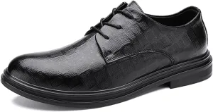 HOOENG Dress Oxford Formal Shoes for Men Lace Up Plaid Round Toe Derby Shoes Vegan Leather Rubber Sole Slip Resistant Anti-Slip Block Heel Classic
