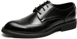 HOOENG Dress Oxford Shoes for Men Lace Up Brogue Embossed Wing Tip Derby Shoes Vegan Leather Non Slip Resistant Anti-Slip Party (Color : Black, Size : 7)