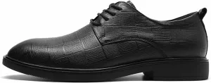 HOOENG Dress Shoes for Men Lace Up Plaid Round Toe Derby Shoes Genuine Leather Block Heel Non Slip Anti-Slip Low Top Slip Resistant Classic (Color : Black, Size : 8)