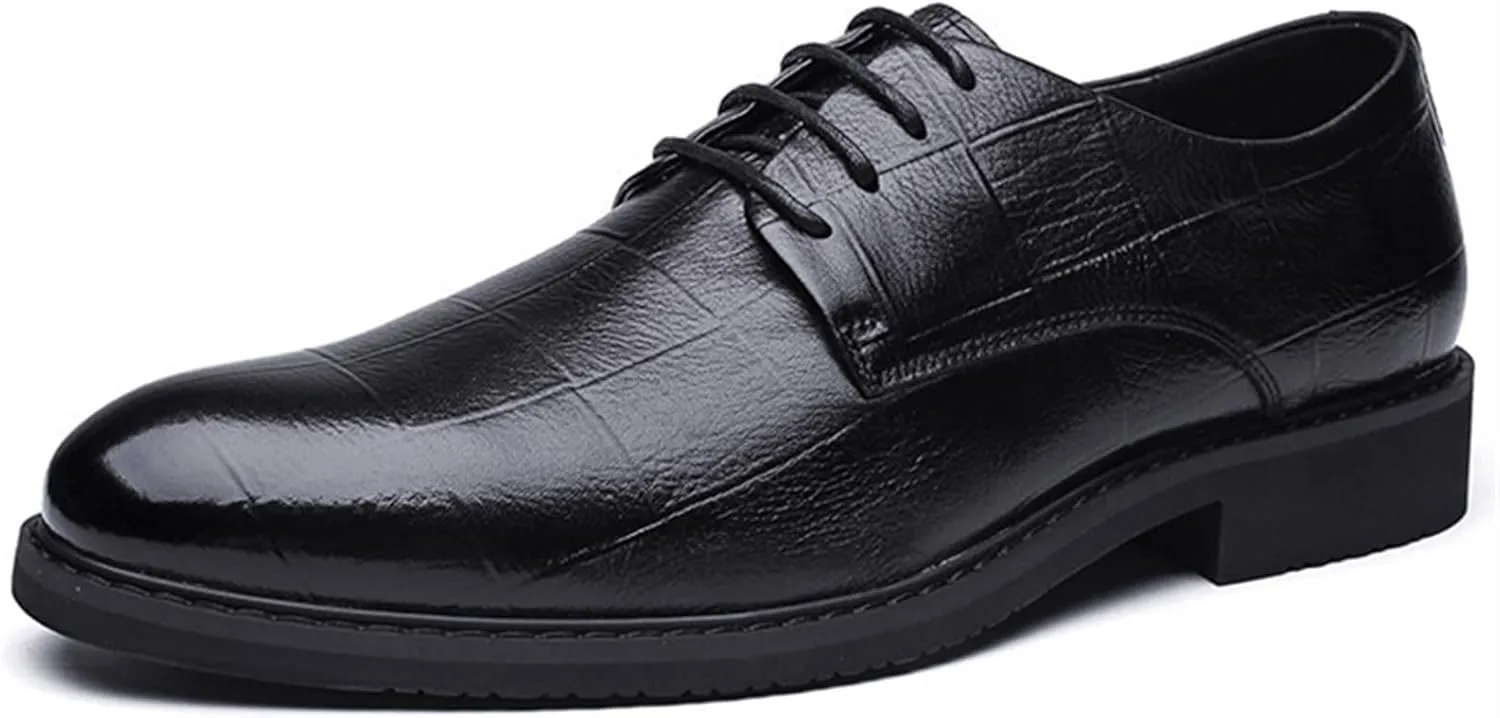 HOOENG Dress Shoes for Men Lace Up Plaid Round Toe Derby Shoes Leather Block Heel Anti-Slip Slip Resistant Rubber Sole Low Top Business (Color : Black, Size : 9)