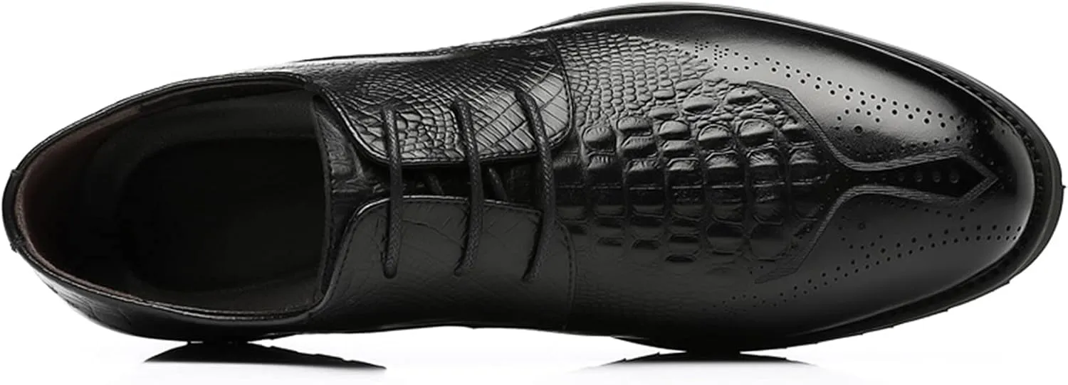 HOOENG Formal Dress Shoes for Men Lace Up Crocodile Embossed Derby Shoes Brogues Burnish Round Toe Vegan Leather Anti-Slip Low Top Slip Resistant Business