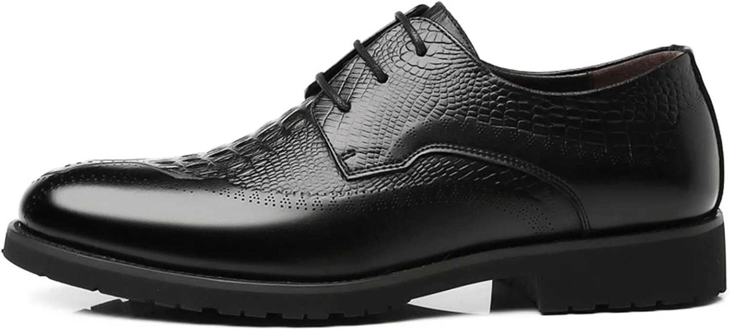 HOOENG Formal Dress Shoes for Men Lace Up Crocodile Embossed Derby Shoes Brogues Burnish Round Toe Vegan Leather Anti-Slip Low Top Slip Resistant Business