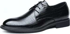 HOOENG Formal Dress Shoes for Men Lace Up Round Toe Plaid Derby Shoes Leather Low Top Block Heel Resistant Non Slip Prom (Color : Black, Size : 7.5)