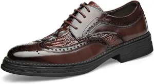 HOOENG Formal Oxford Shoes for Men Lace Up Derby Shoes Brogue Embossed Wing Tip Crocodile Embossed Leather Anti-Slip Non Slip Low Top Rubber Sole Business (Color : Brown, Size : 10)