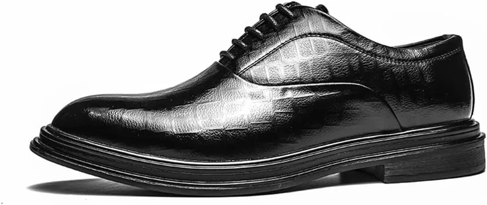 HOOENG Formal Shoes Dress Oxford for Men Lace Up Plaid Burnished Toe Derby Shoes Anti-Slip Rubber Sole Slip Resistant Block Heel Business