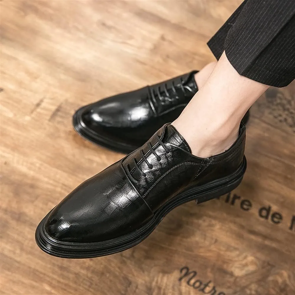 HOOENG Formal Shoes Dress Oxford for Men Lace Up Plaid Burnished Toe Derby Shoes Anti-Slip Rubber Sole Slip Resistant Block Heel Business