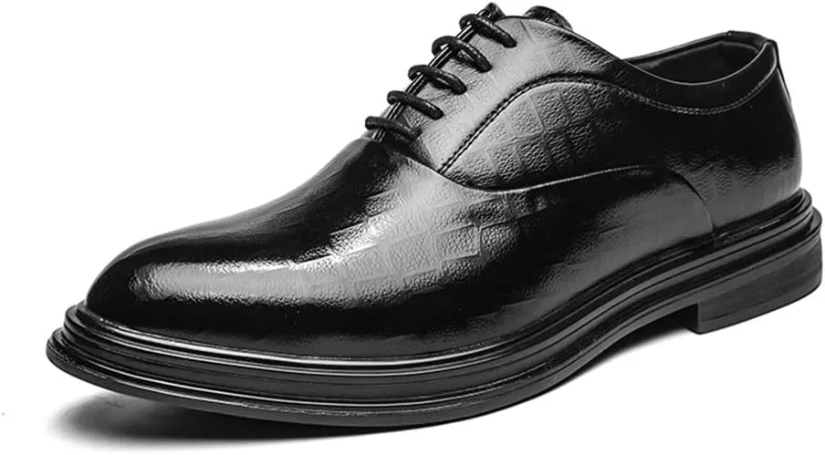 HOOENG Formal Shoes Dress Oxford for Men Lace Up Plaid Burnished Toe Derby Shoes Anti-Slip Rubber Sole Slip Resistant Block Heel Business