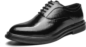 HOOENG Formal Shoes Dress Oxford for Men Lace Up Plaid Burnished Toe Derby Shoes Anti-Slip Rubber Sole Slip Resistant Block Heel Business