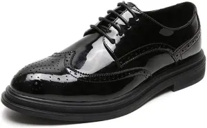 HOOENG Formal Shoes Dress Oxford for Men Lace Up Wing Tip Brogue Embossed Derby Shoes Vegan Leather Low Top Block Heel Non Slip Party (Color : Black, Size : 10)