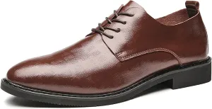 HOOENG Formal Shoes for Men Lace Up Derby Shoes Round Toe Plaid Genuine Leather Rubber Sole Block Heel Low Top Resistant Non Slip Prom