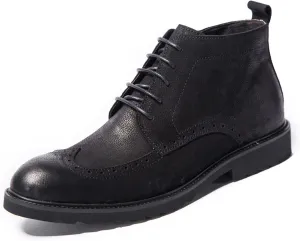 HOOENG Lace Up Boots for Men Derby Carved Brogue Win Tip with Zipper Cowhide Leather Wearable Slip Resistant Casual Stylish Classic