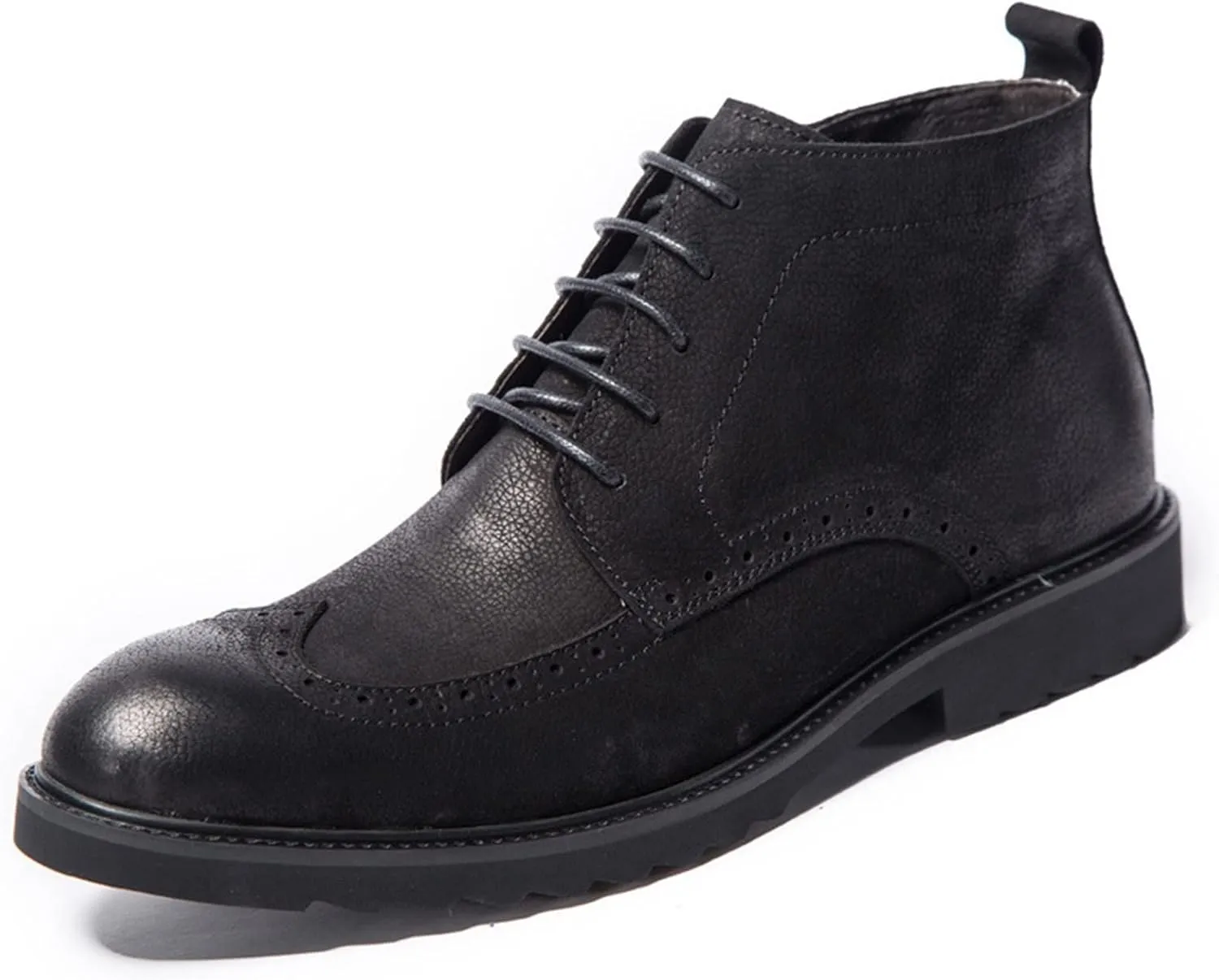 HOOENG Lace Up Boots for Men Derby Carved Brogue Win Tip with Zipper Cowhide Leather Wearable Slip Resistant Casual Stylish Classic