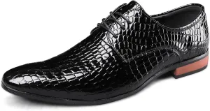 HOOENG Oxford Dress Shoes for Men Lace Up Crocodile Embossed Derby Shoes Pointed Toe Vegan Leather Rubber Sole Non Slip Resistant Low Top Anti-Slip Business (Color : Black, Size : 10)