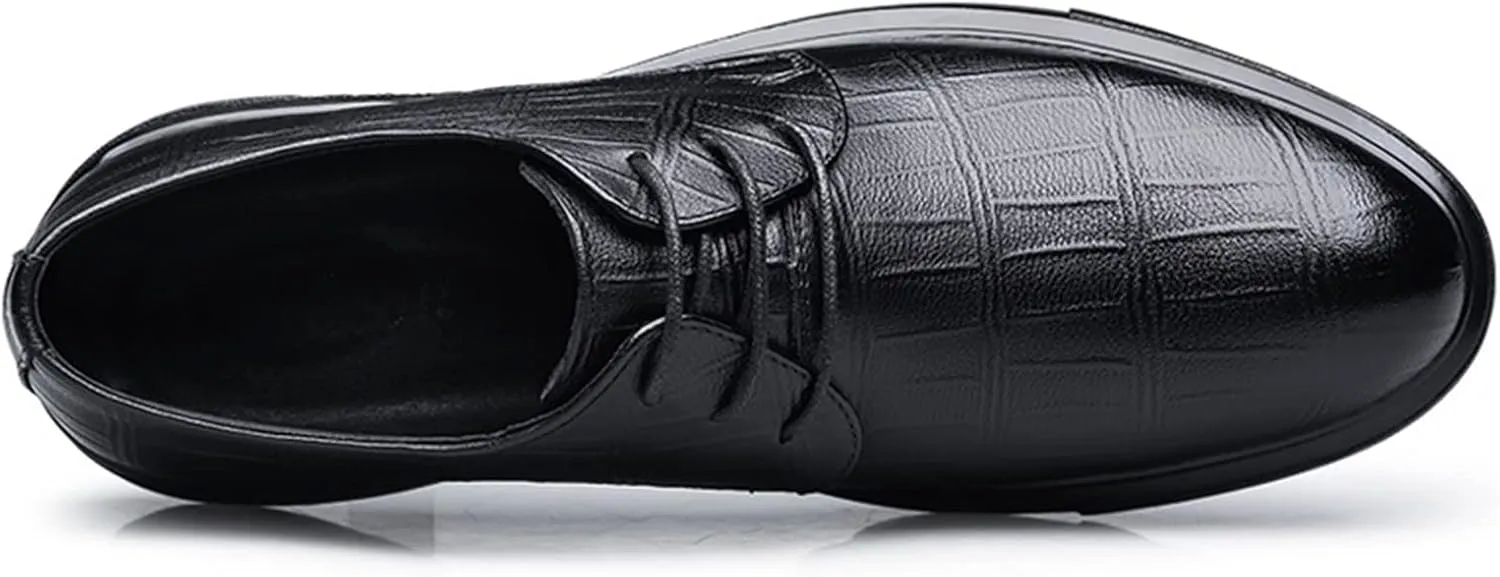 HOOENG Shoes Dress Oxford for Men Lace Up Derby Shoes Plaid Round Toe Leather Block Heel Low Top Non Slip Anti-Slip Wedding