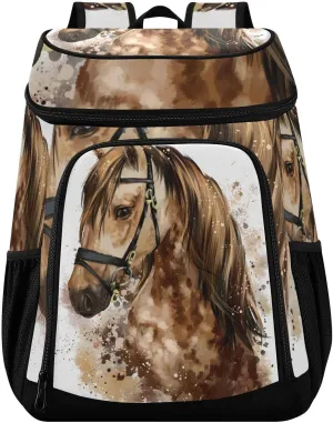 Horse Watercolor Painting Cooler Backpack Cooler Insulated Leak Proof Lunch Backpack 36 Cans Waterproof Soft for Men Women Picnic Hiking Camping Beach