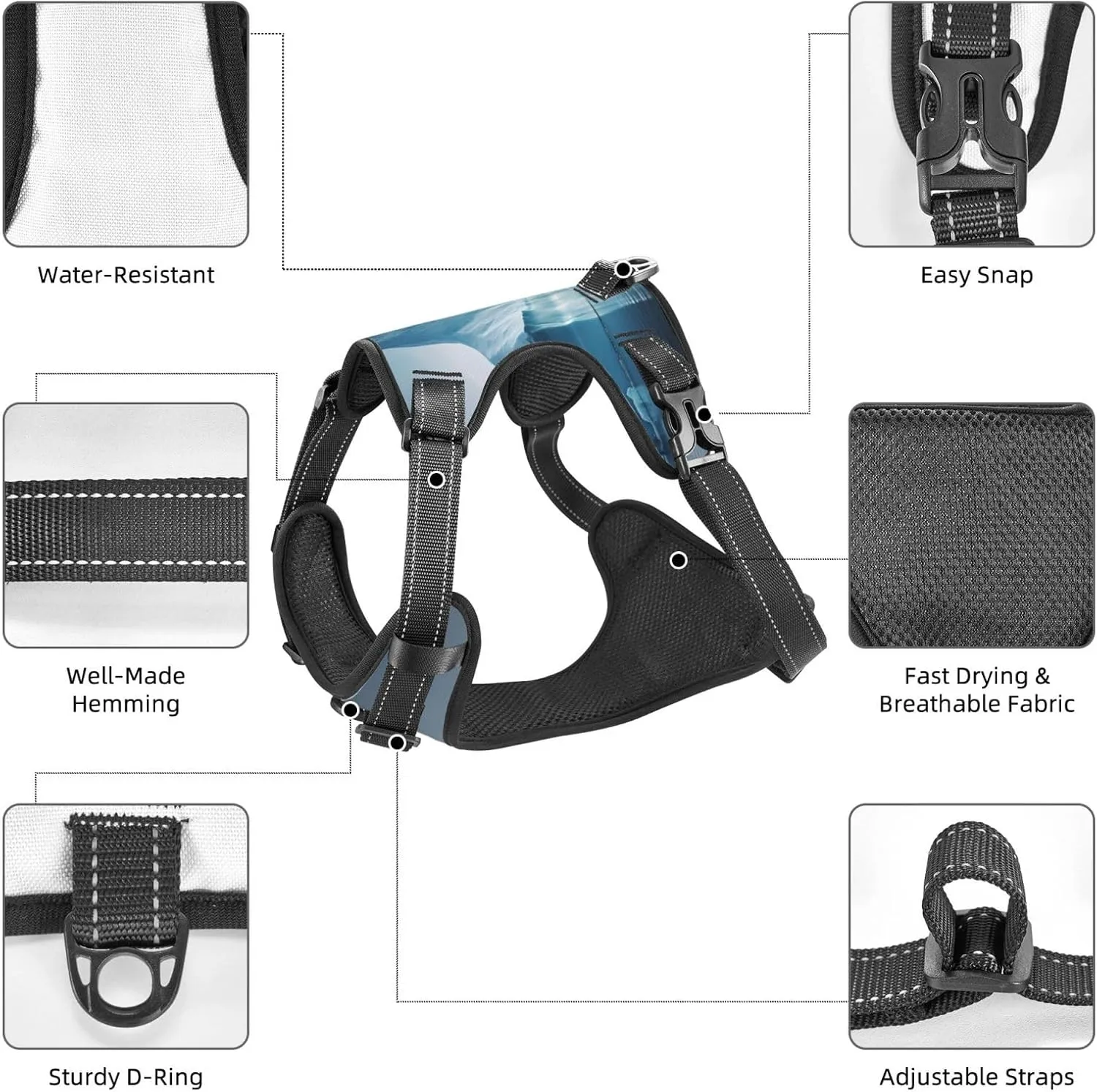 Icebergs Medium Printed pet Traction Vest - Ideal for Dog Walking, Hiking, Daily Travel