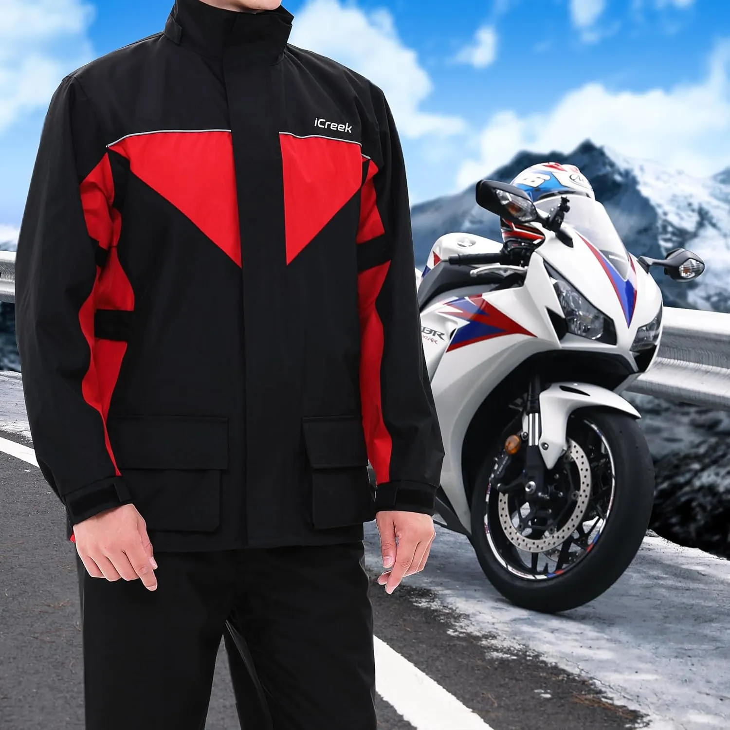 iCreek Motorcycle Rain Suit for Men and Women Waterproof Anti-storm Raincoat High Visibility Rain Gear