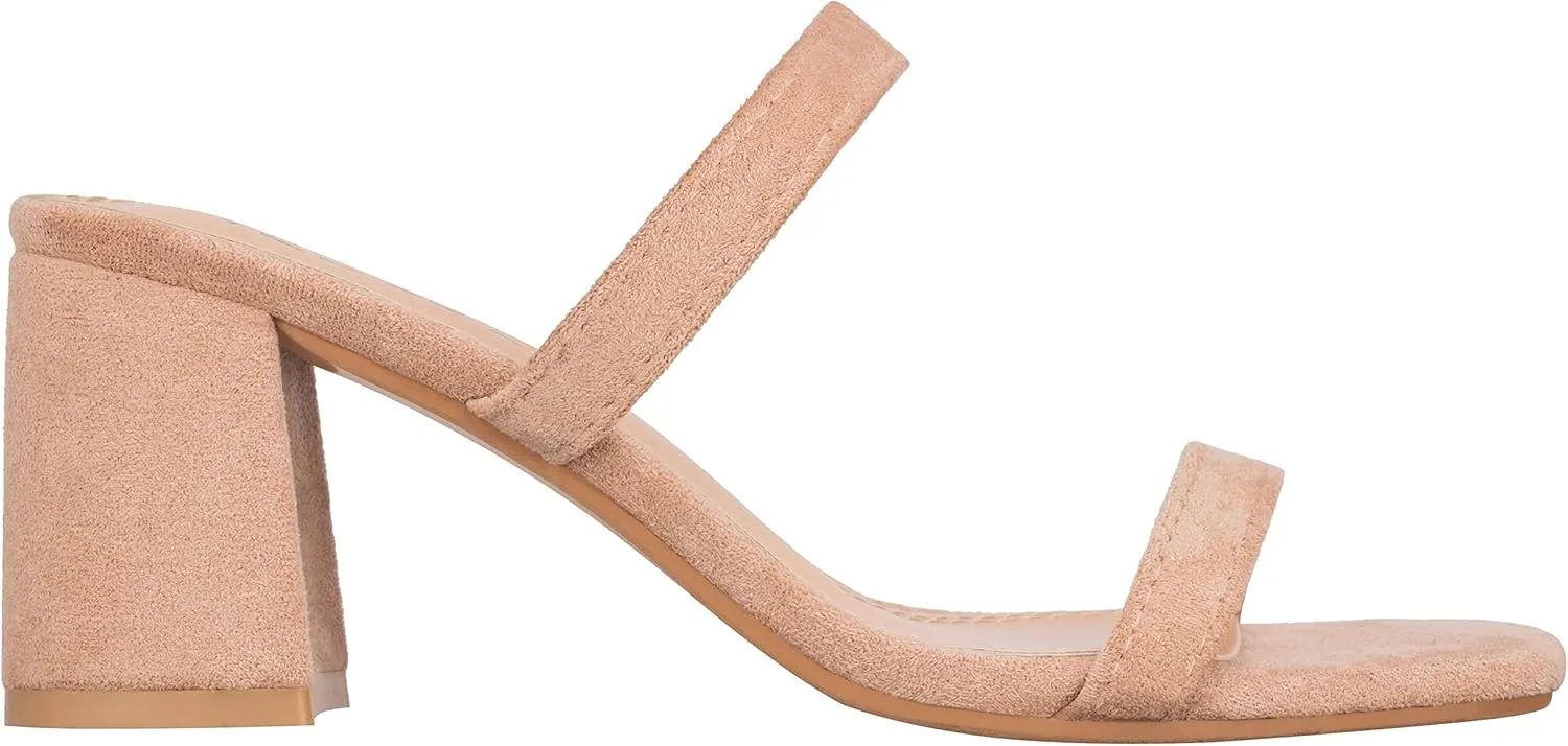 ILLUDE Women’s Block Heel Double Band Square Toe Heeled Sandal Slip On Mule - Lisa