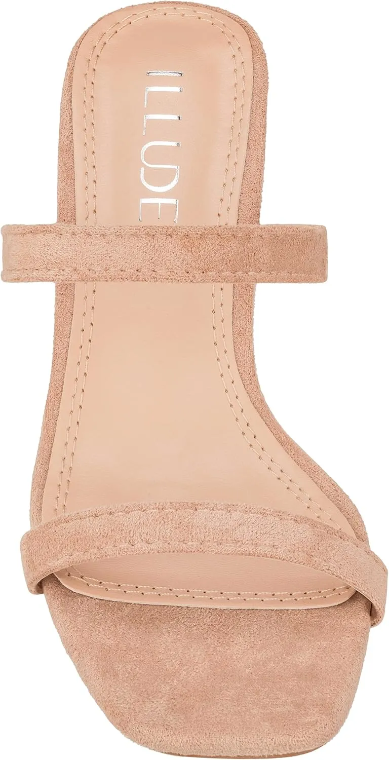 ILLUDE Women’s Block Heel Double Band Square Toe Heeled Sandal Slip On Mule - Lisa