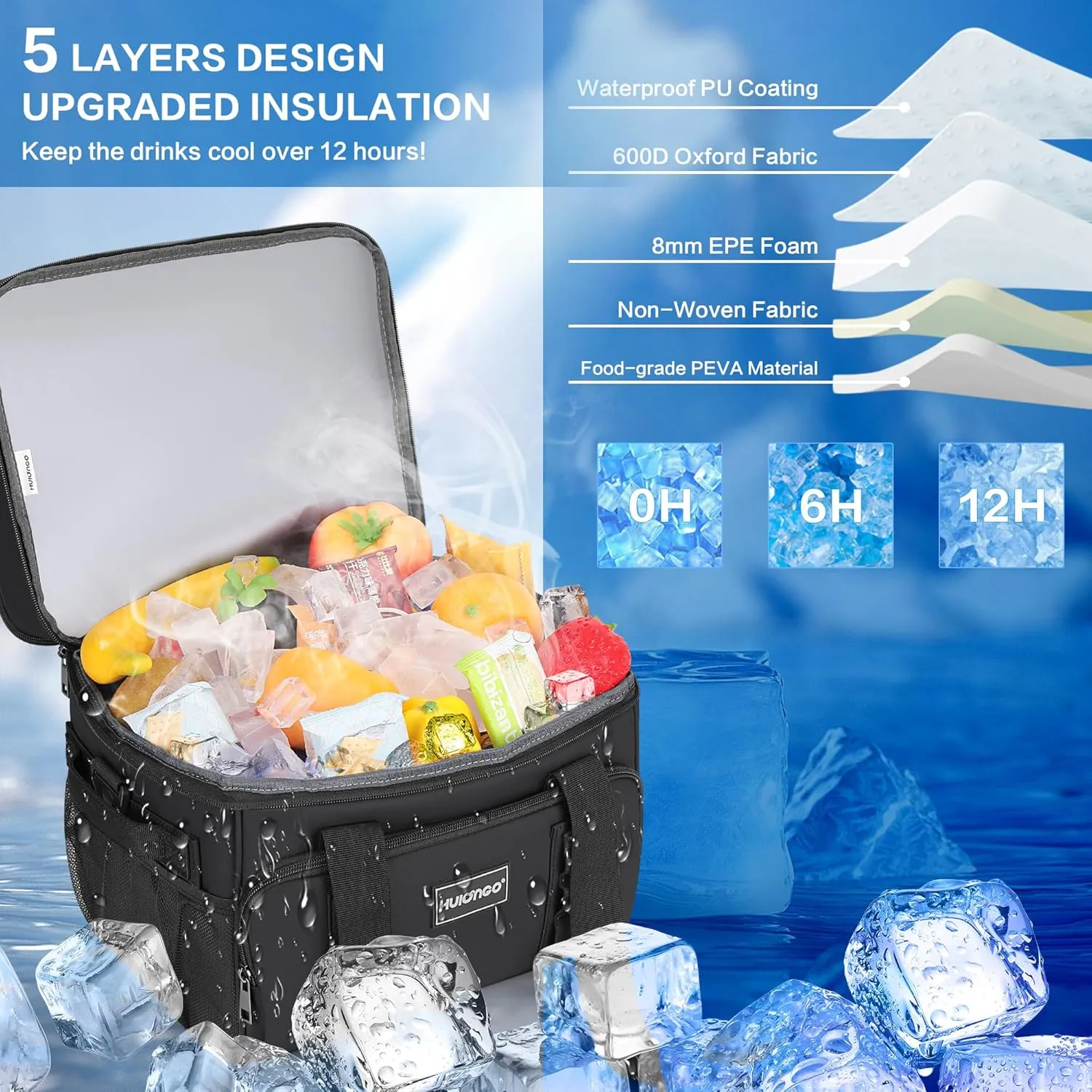 Insulated Soft Cooler Bag, Large Ice Coolers Soft Sided Ice Chest for Beach, Collapsible and Portable