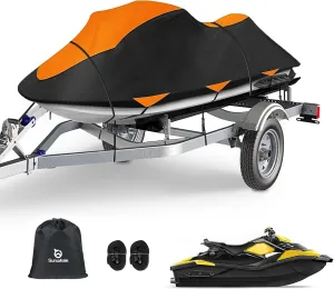 Jet Ski Cover Waterproof for 1-2 Seats Jet Ski Covers Heavy Duty 2 Air Vent Marine Grade UV Resistant Durable Outdoor Waverunner Cover Fits Yamaha Sea-Doo Kawasaki Fits 126" to 135"