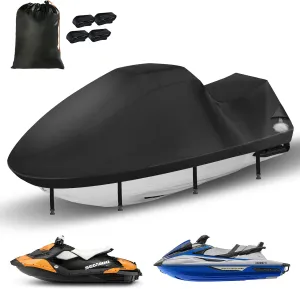 Jet Ski Cover,Durable 420D Jetski Cover 3 Seater Waterproof,Upgraded Waverunner Cover with 2 Air Vents，4 Windproof Buckles,All Weather Universal Cover for Seadoo (Black, XXL:121"-135")