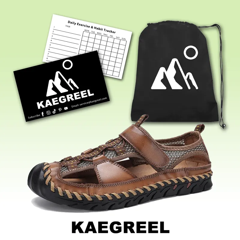 Kaegreel Men's Closed Toe Hand Stitching Outdoor Non Slip Dress Leather Sandals