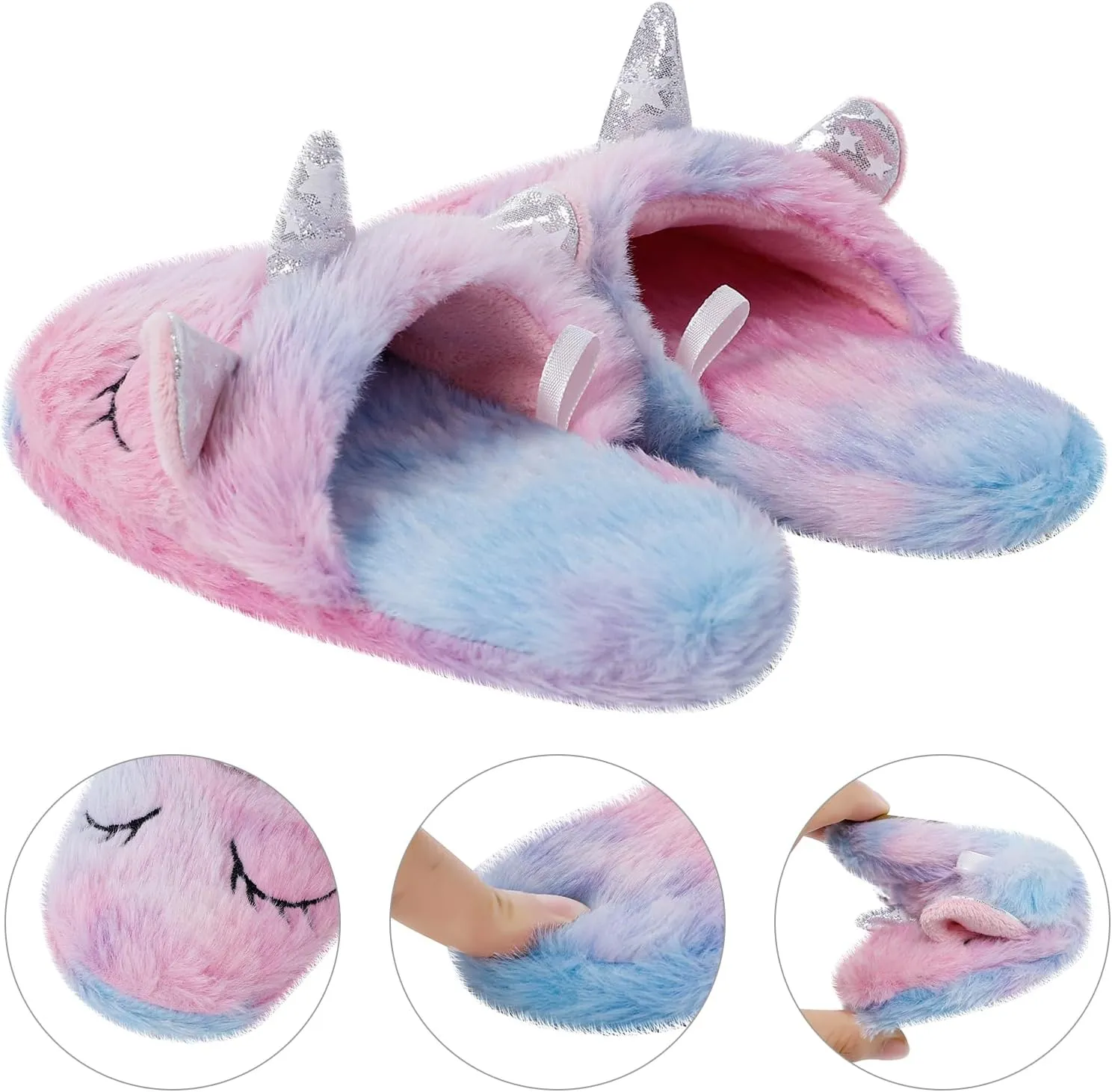 KAKU NANU Kids Slippers Fluffy Warm Rainbow Shoes Memory Foam Home Slides for Girls Boys