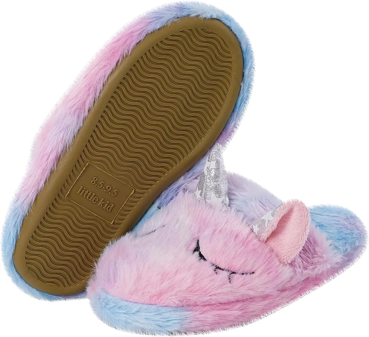 KAKU NANU Kids Slippers Fluffy Warm Rainbow Shoes Memory Foam Home Slides for Girls Boys